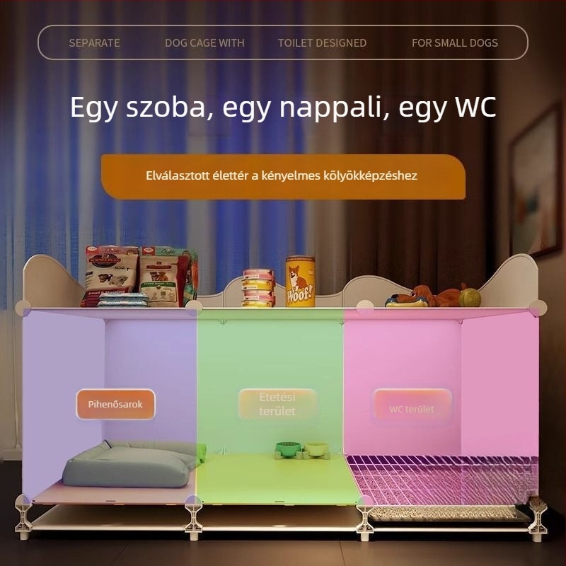 Luxus villa-stílusú kutyakennel kicsi fajták számára, tágas belső térrel, beépített vécével és külön kutyaházzal