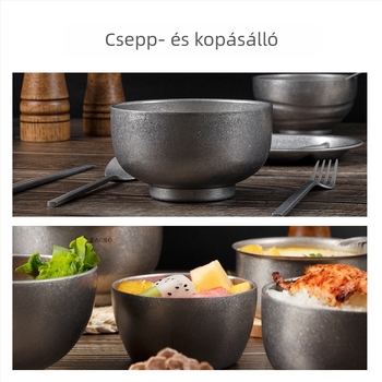 Ipari stílusú retro étkészlet: kültéri dupla rétegű rozsdamentes acél nagy tál tésztaételekhez, hópehely-szürke színben, koreai stílus.