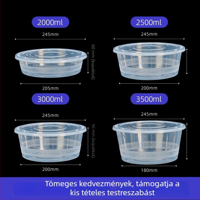 Egyszer használatos, nagy kör alakú ételhordó doboz, vastagított PP, környezetbarát, ételcsomagolás – alkalmas kiszállításra: hot pot, homár, sült csirke és párolt hal