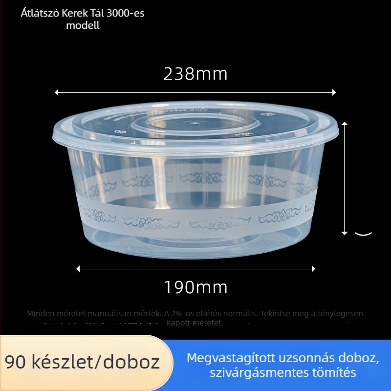 Egyszer használatos, nagy kör alakú ételhordó doboz, vastagított PP, környezetbarát, ételcsomagolás – alkalmas kiszállításra: hot pot, homár, sült csirke és párolt hal