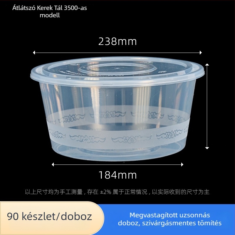 Egyszer használatos, nagy kör alakú ételhordó doboz, vastagított PP, környezetbarát, ételcsomagolás – alkalmas kiszállításra: hot pot, homár, sült csirke és párolt hal