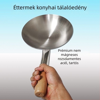 Rozsdamentes acél merőkanál fa fogantyúval – nagy fazekakhoz és levesekhez