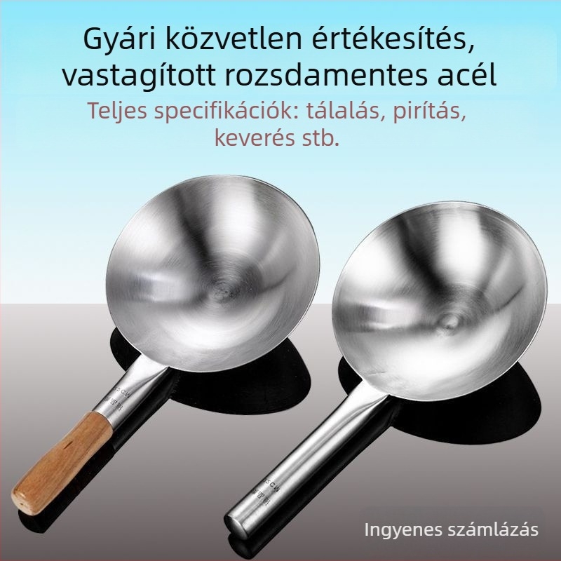 Rozsdamentes acél merőkanál fa fogantyúval – nagy fazekakhoz és levesekhez