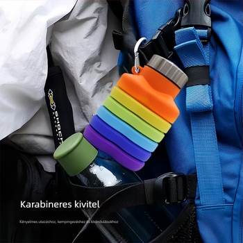 500 ml-es kültéri sportos vizes palack, szív alakú szilikon összecsukható pohárral