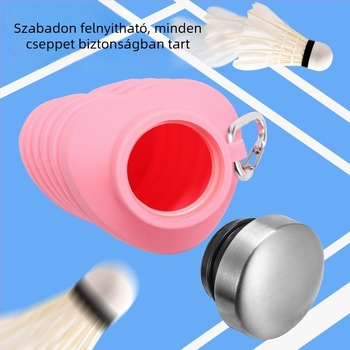 500 ml-es kültéri sportos vizes palack, szív alakú szilikon összecsukható pohárral
