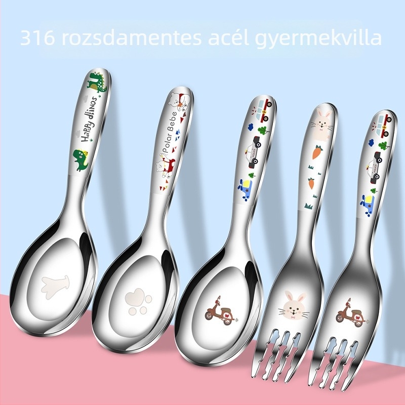 316 rozsdamentes acél gyerek kanál, karikatúra mintával, aranyos etetőkanál babáknak, otthoni használatra