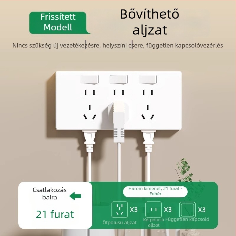 86-os típusú falra szerelhető multifunkcionális bővítőkonnektor konverterrel és több aljzattal