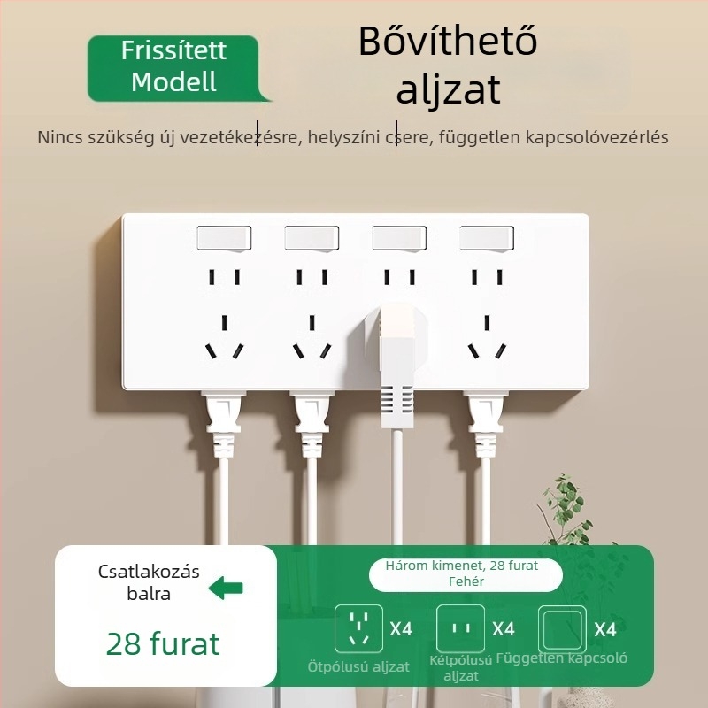 86-os típusú falra szerelhető multifunkcionális bővítőkonnektor konverterrel és több aljzattal
