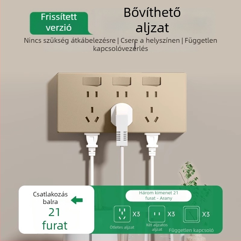 86-os típusú falra szerelhető multifunkcionális bővítőkonnektor konverterrel és több aljzattal