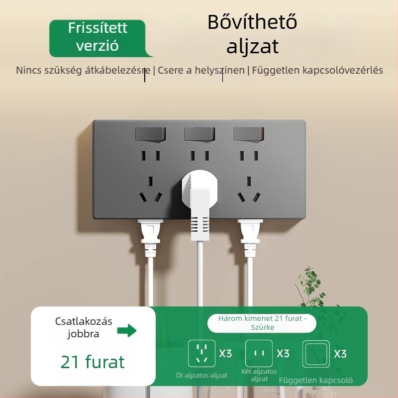 86-os típusú falra szerelhető multifunkcionális bővítőkonnektor konverterrel és több aljzattal