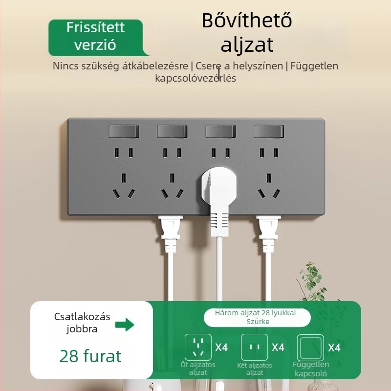 86-os típusú falra szerelhető multifunkcionális bővítőkonnektor konverterrel és több aljzattal