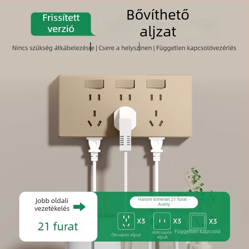86-os típusú falra szerelhető multifunkcionális bővítőkonnektor konverterrel és több aljzattal
