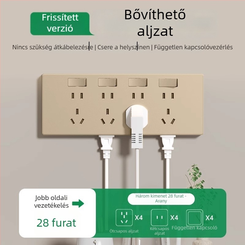 86-os típusú falra szerelhető multifunkcionális bővítőkonnektor konverterrel és több aljzattal