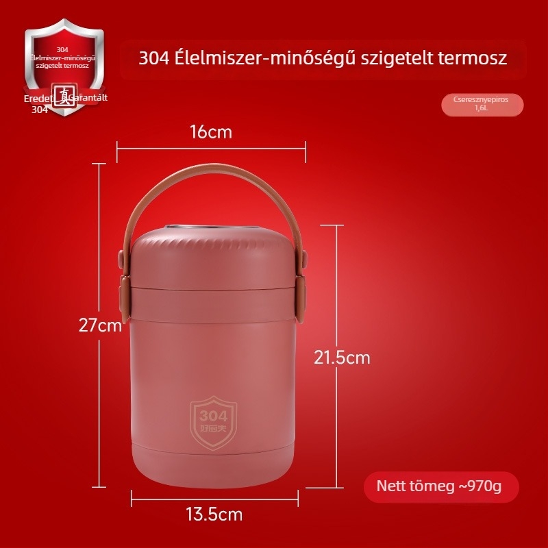 304 rozsdamentes acél termoszigetelt ebédes doboz, kerek formájú, diákoknak és irodai dolgozóknak, élelmiszerbiztonsági minőségű