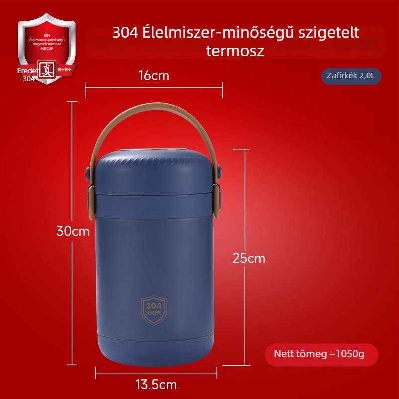 304 rozsdamentes acél termoszigetelt ebédes doboz, kerek formájú, diákoknak és irodai dolgozóknak, élelmiszerbiztonsági minőségű