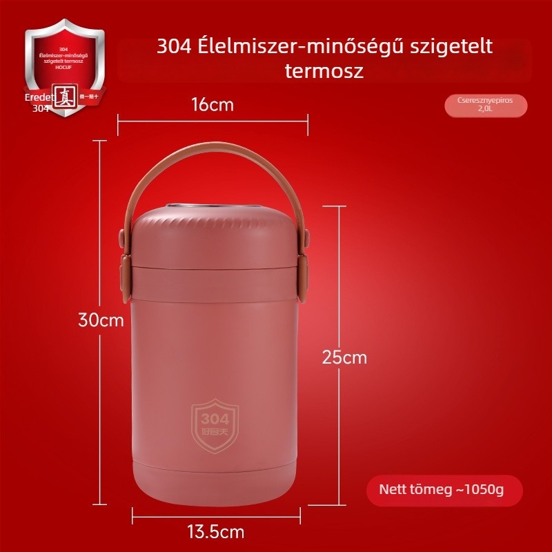304 rozsdamentes acél termoszigetelt ebédes doboz, kerek formájú, diákoknak és irodai dolgozóknak, élelmiszerbiztonsági minőségű