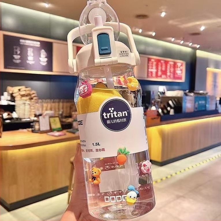 Sportos 2000 ml-es vízpalack Tritan műanyagból, nagy kapacitású, nyári dizájn, uniszex
