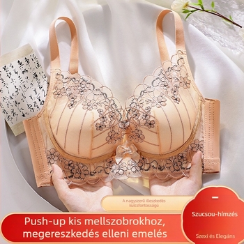 Hímzett push-up melltartó nőknek, drót nélküli, állítható, anti-süllyedés, 3/4 kosár