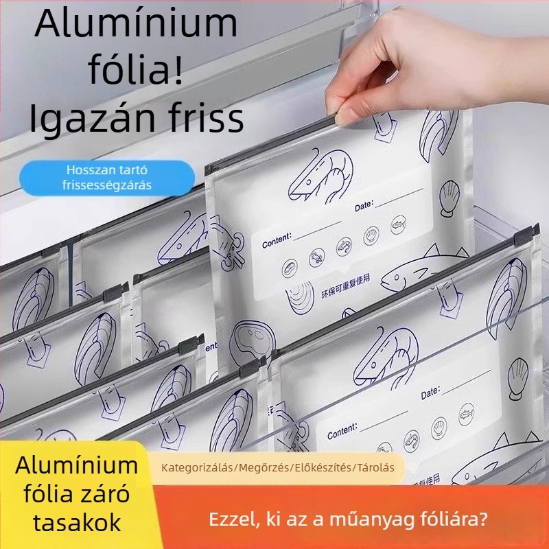 Alumíniumfóliás élelmiszer-tároló zacskók, otthoni használatra, visszazárható cipzár típusú csúszózár, antibakteriális