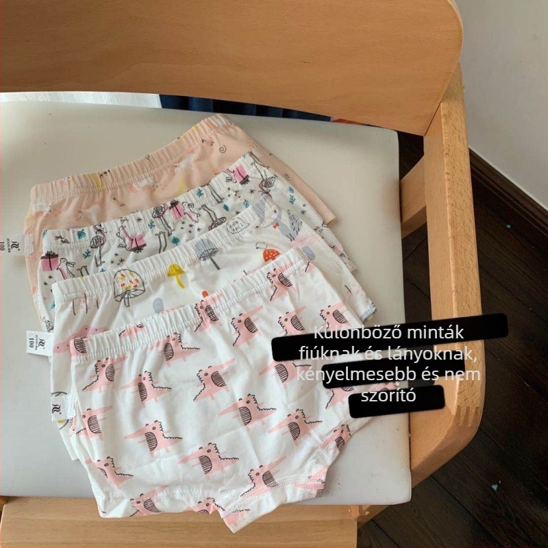 4 db gyerek boxer nadrág Lycra pamutból, varrás nélküli, középmagas derekú, uniszex 3–8 éveseknek (100–140 cm)