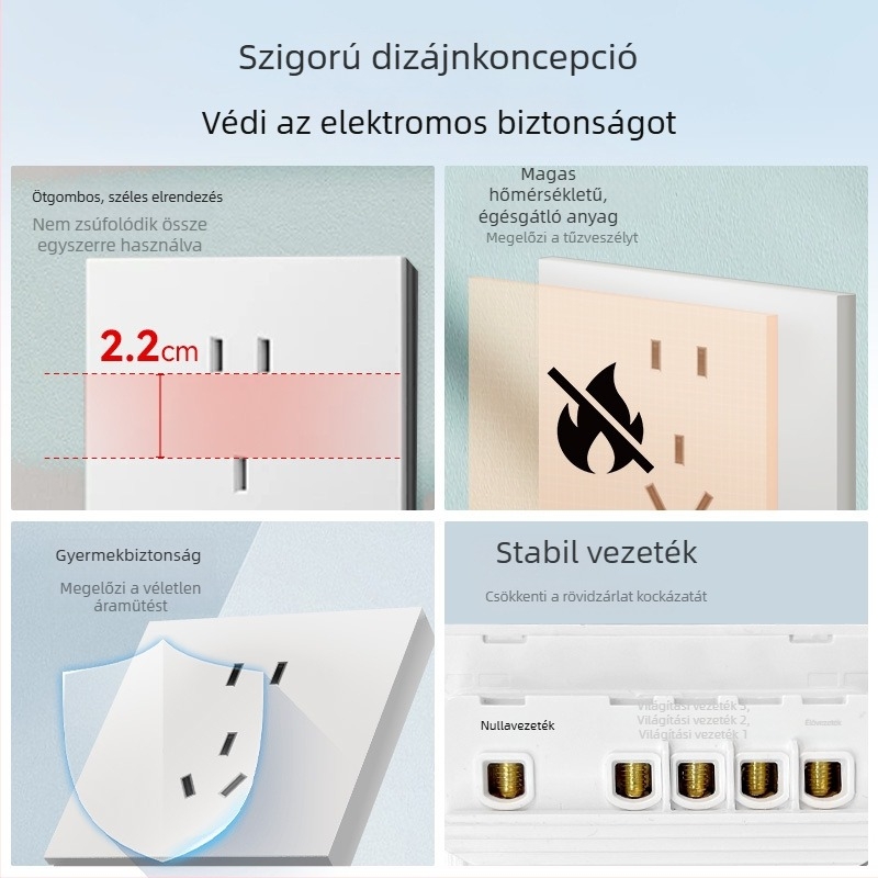 86-típusú matt felületű kapcsoló- és aljzat, rejtett szereléshez, intelligens kompatibilitással, 1-ágú, 5 lyukas aljzat, klíma panel 16A