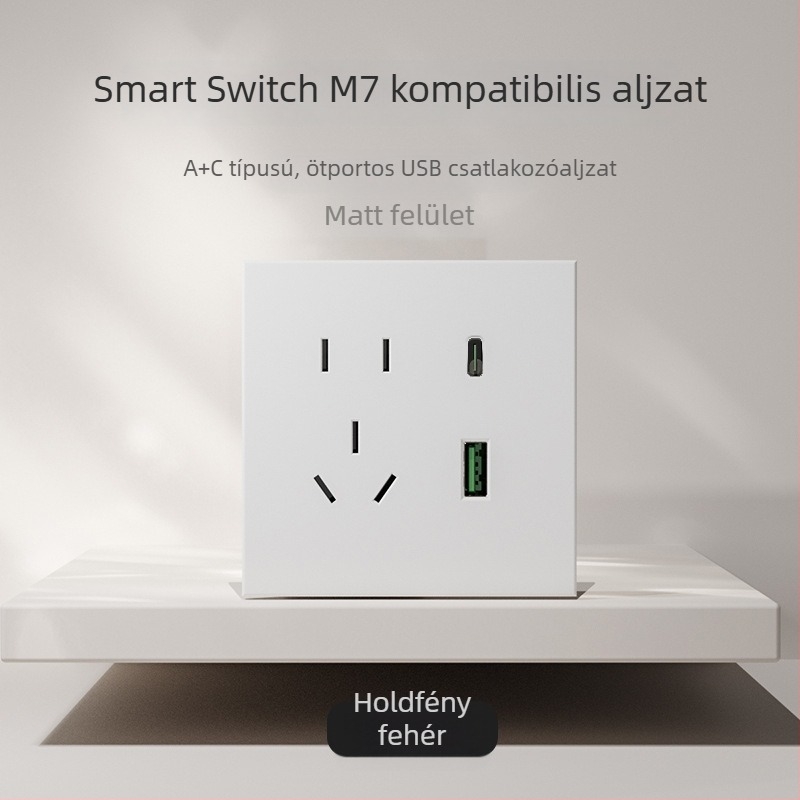 86-típusú matt felületű kapcsoló- és aljzat, rejtett szereléshez, intelligens kompatibilitással, 1-ágú, 5 lyukas aljzat, klíma panel 16A