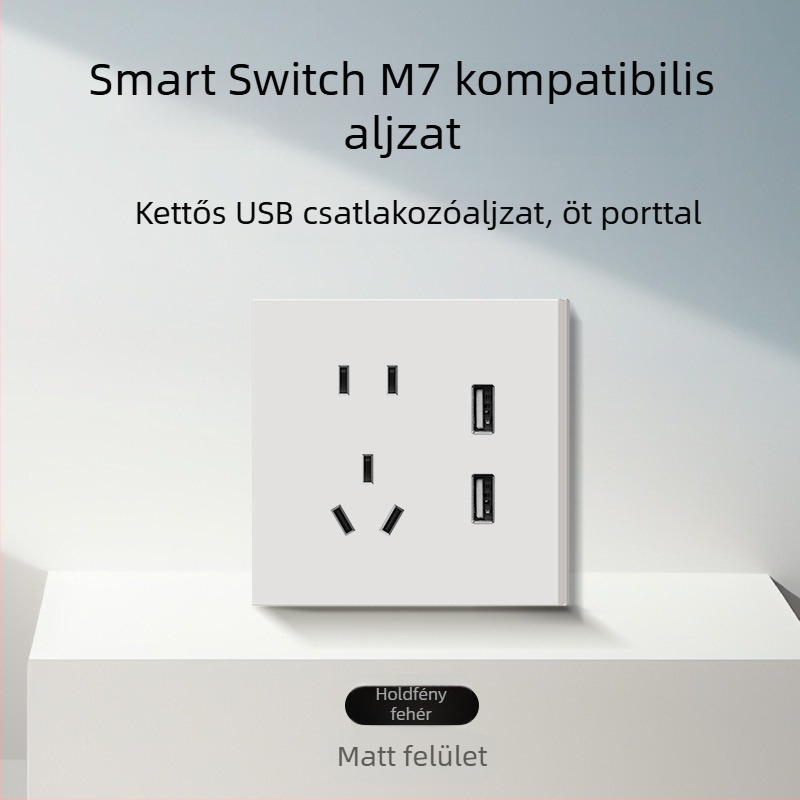 86-típusú matt felületű kapcsoló- és aljzat, rejtett szereléshez, intelligens kompatibilitással, 1-ágú, 5 lyukas aljzat, klíma panel 16A