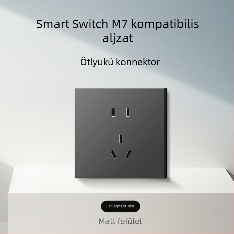 86-típusú matt felületű kapcsoló- és aljzat, rejtett szereléshez, intelligens kompatibilitással, 1-ágú, 5 lyukas aljzat, klíma panel 16A