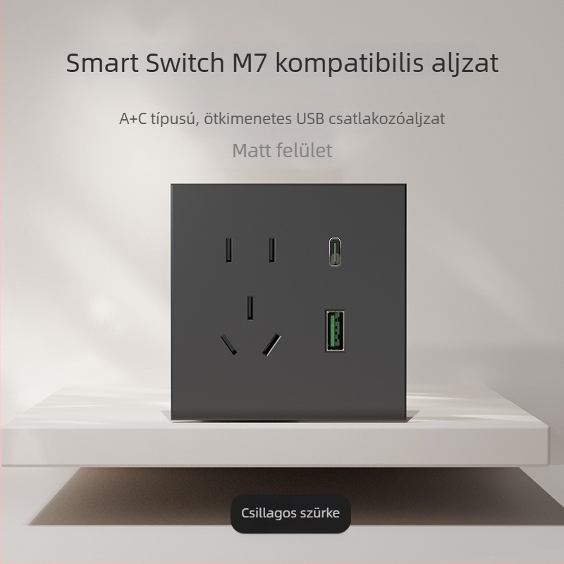 86-típusú matt felületű kapcsoló- és aljzat, rejtett szereléshez, intelligens kompatibilitással, 1-ágú, 5 lyukas aljzat, klíma panel 16A