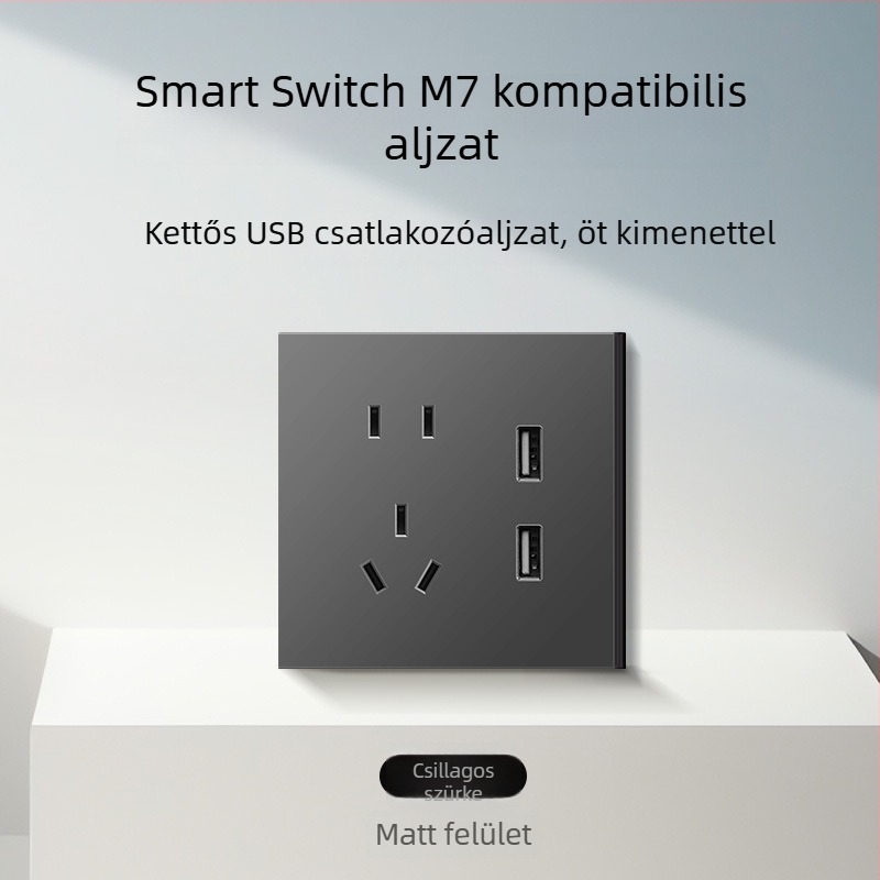 86-típusú matt felületű kapcsoló- és aljzat, rejtett szereléshez, intelligens kompatibilitással, 1-ágú, 5 lyukas aljzat, klíma panel 16A