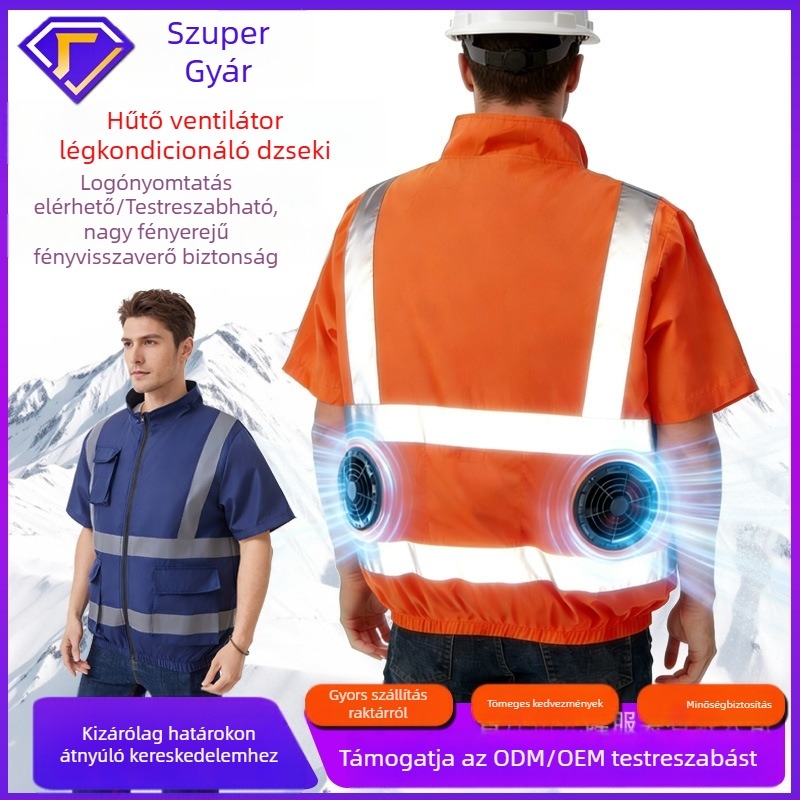 Hűsítő fényvisszaverő rövid ujjú munkaruha beépített ventilátorral