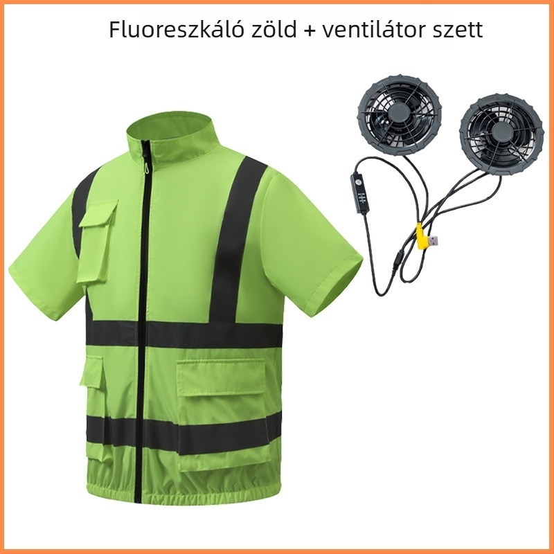 Hűsítő fényvisszaverő rövid ujjú munkaruha beépített ventilátorral
