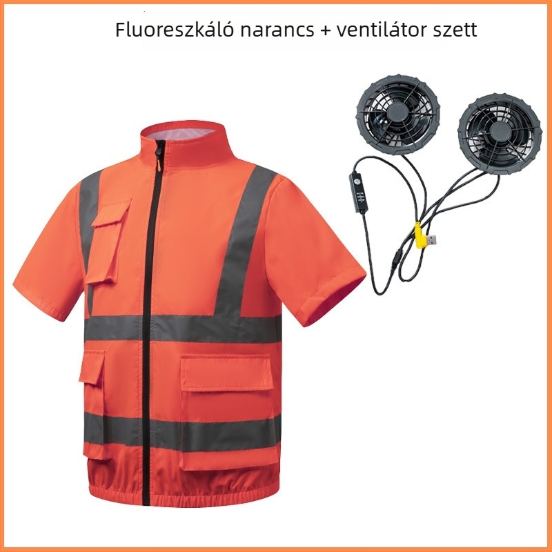 Hűsítő fényvisszaverő rövid ujjú munkaruha beépített ventilátorral