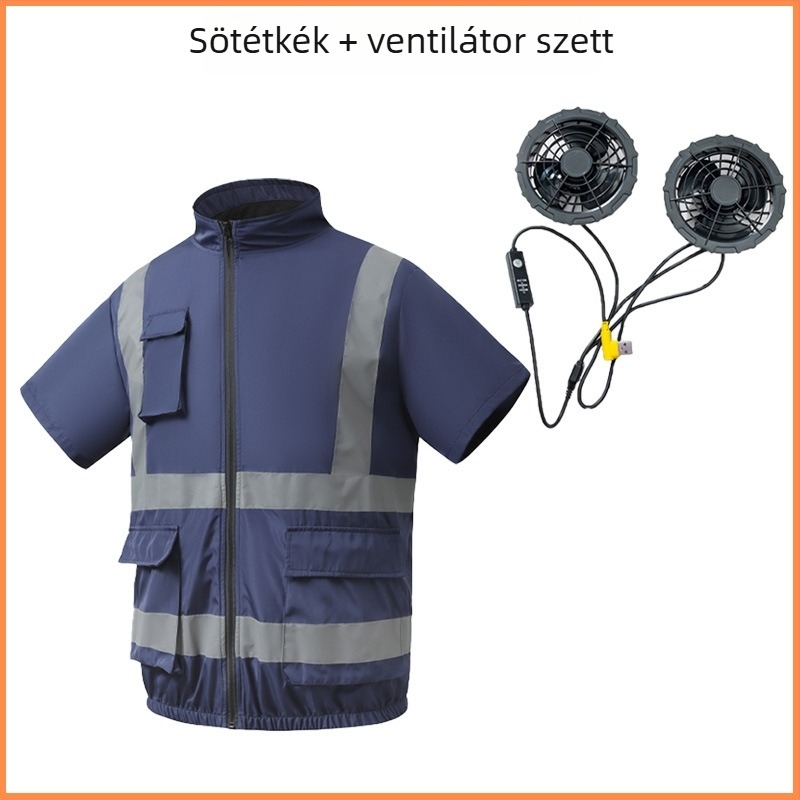 Hűsítő fényvisszaverő rövid ujjú munkaruha beépített ventilátorral