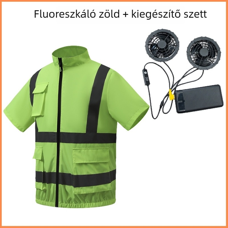 Hűsítő fényvisszaverő rövid ujjú munkaruha beépített ventilátorral