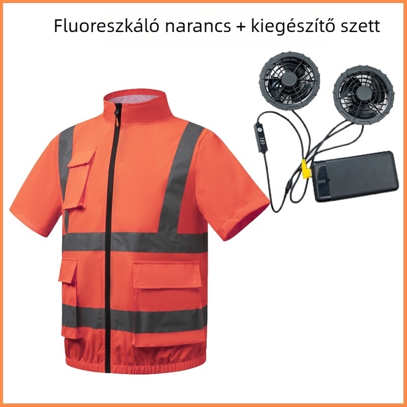 Hűsítő fényvisszaverő rövid ujjú munkaruha beépített ventilátorral