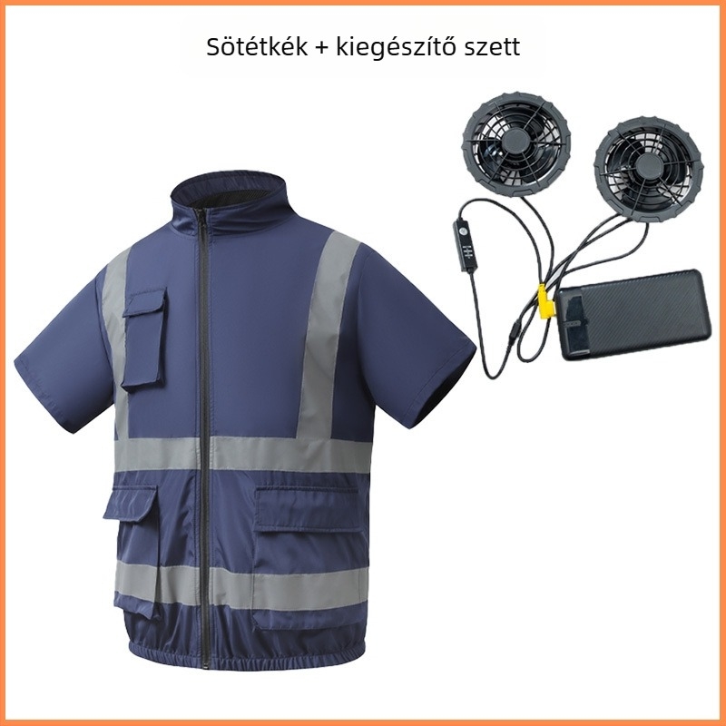 Hűsítő fényvisszaverő rövid ujjú munkaruha beépített ventilátorral