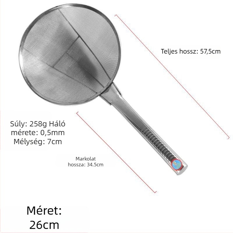 Nagylyukú rozsdamentes acél szűrő ultrafinom hálóval konyhai használatra