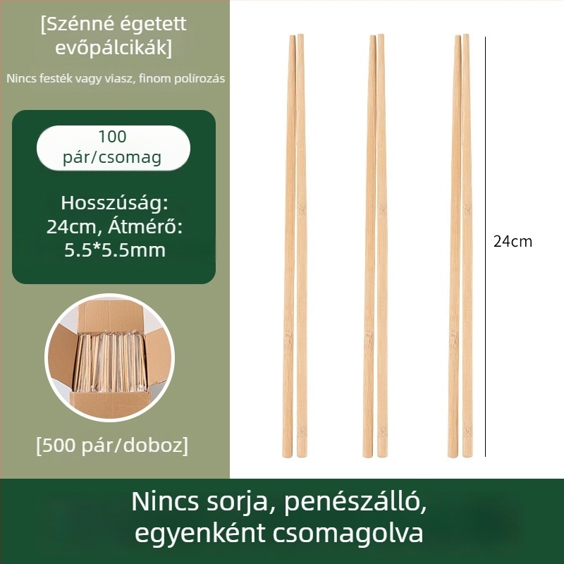 Egyszer használatos bambusz evőpálcikák, egyedi csomagolásban, karbonizált, hosszú és vastag, kereskedelmi étkeztetéshez
