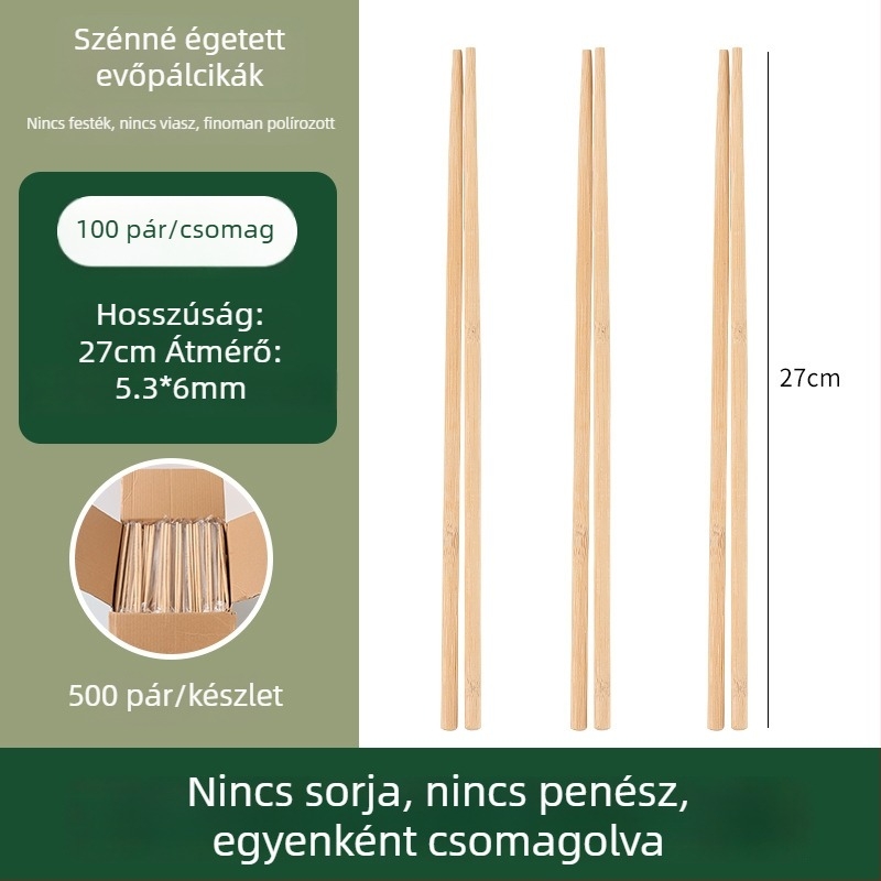 Egyszer használatos bambusz evőpálcikák, egyedi csomagolásban, karbonizált, hosszú és vastag, kereskedelmi étkeztetéshez