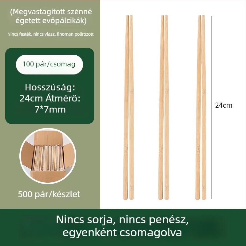 Egyszer használatos bambusz evőpálcikák, egyedi csomagolásban, karbonizált, hosszú és vastag, kereskedelmi étkeztetéshez