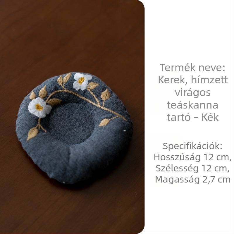 Hímzett pamut-len anyagból készült teáskannára való alátét, hőálló szigetelő párna teáskészlethez