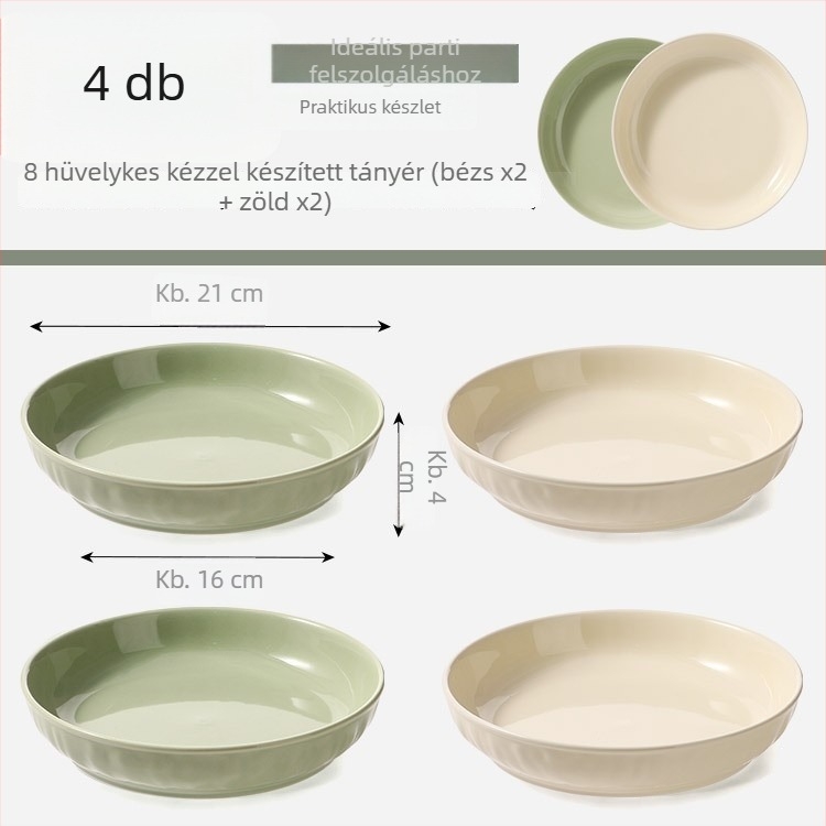 Krémszínű kerámia kör alakú mély tányér, 7 hüvelykes