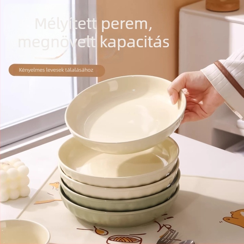 Krémszínű kerámia kör alakú mély tányér, 7 hüvelykes
