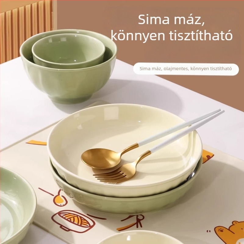 Krémszínű kerámia kör alakú mély tányér, 7 hüvelykes