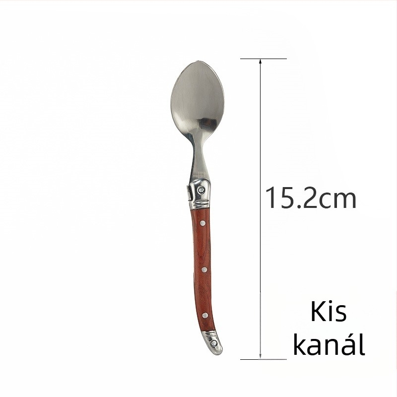 Laguiole recés rozsdamentes acél nyugati stílusú evőeszköz készlet fa fogantyúval — steak kés, villa, kanál