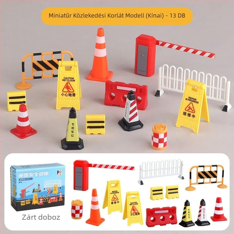 Miniatűr közúti forgalmi akadály modell városi infrastruktúra és parkoló jelenethez – homokasztalos diorama