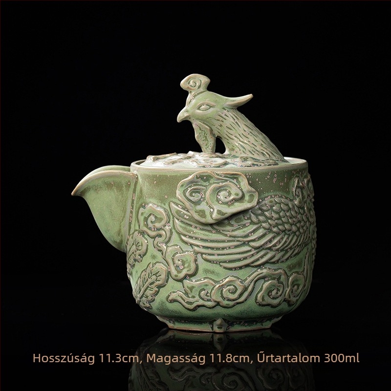 Sárkány és Főnix reliefes teáscsésze – kézzel készült porcelán, ajándék készlet gazdának és vendégnek