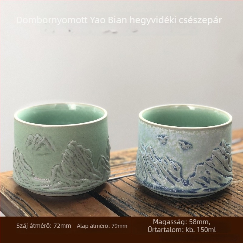 Sárkány és Főnix reliefes teáscsésze – kézzel készült porcelán, ajándék készlet gazdának és vendégnek