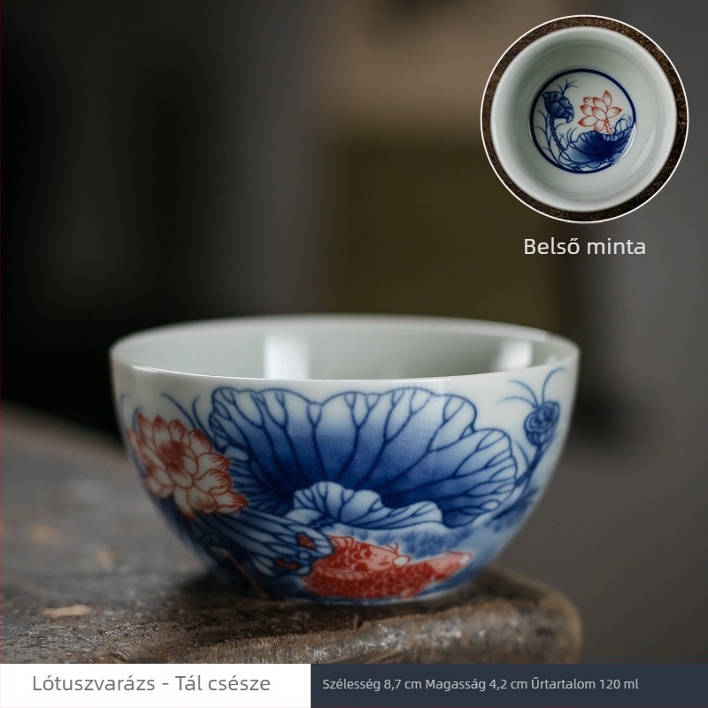 Ősi kék‑fehér kerámia teáscsésze, retro dizájnnal és kézzel megmunkált formával, Gongfu tea készlet, kóstolócsésze, logóval.